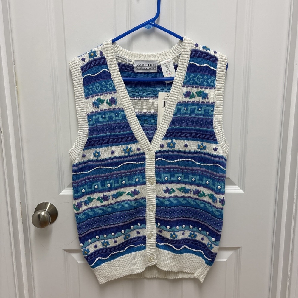 NWT VTG Jantzen Vest Hand Embroidered Floral Sweater Vest Cottagecore Womens S/P